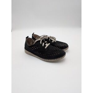 Josef Seibel Shoes Womens Size 6.5 Black Leather Lace Up Sneaker EU 37